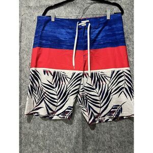 OLD NAVY CALIFORNIA Board Shorts 34 Color Block  Trunks Swim Surf Red White Blue